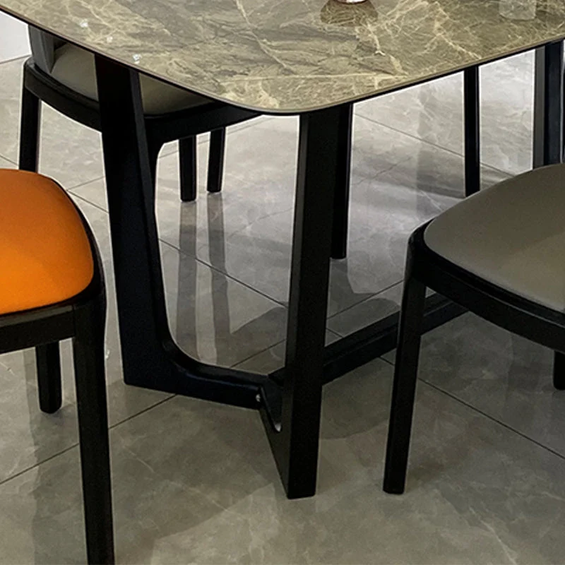 Tavolo da pranzo industriale pietra sinterizzata Tavolo rettangolare con base legno Clearhalo