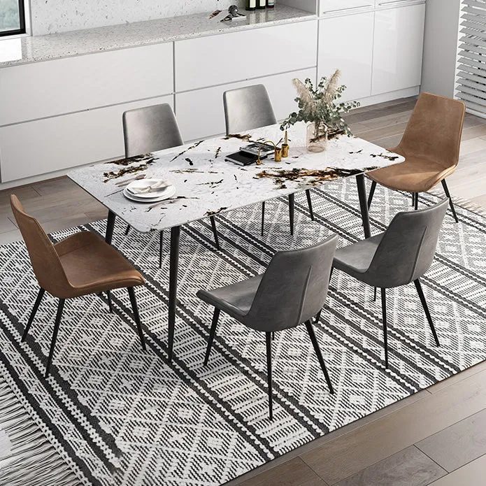 Tavolo da pranzo industriale rettangolare 4 gambe Tavolo fisso pietra sinterizzata Clearhalo