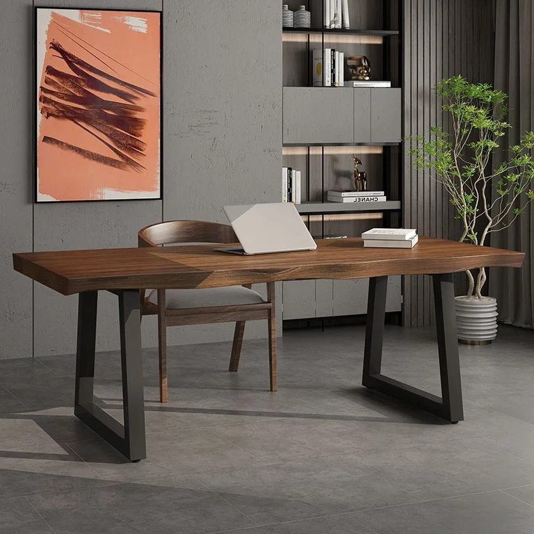 Tavolo da pranzo industriale rettangolare legno massello di altezza standard con doppio piedistallo Clearhalo