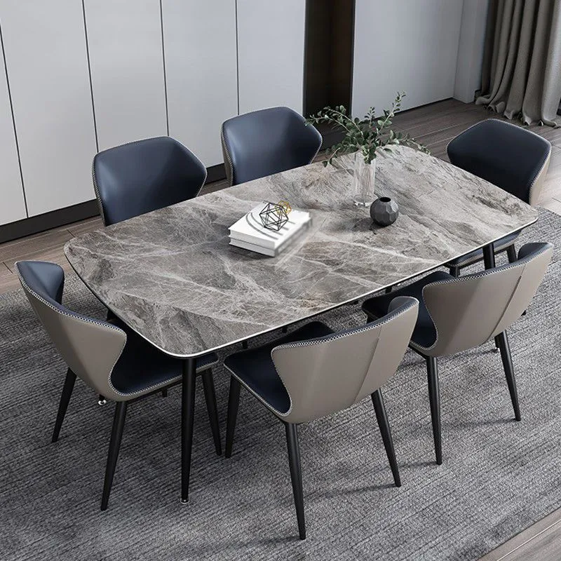 Tavolo da pranzo industriale rettangolare Tavolo fisso grigio con pietra sinterizzata Clearhalo