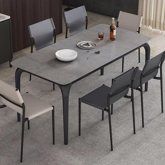 Tavolo da pranzo industriale rettangolare Tavolo fisso pietra sinterizzata nera Clearhalo