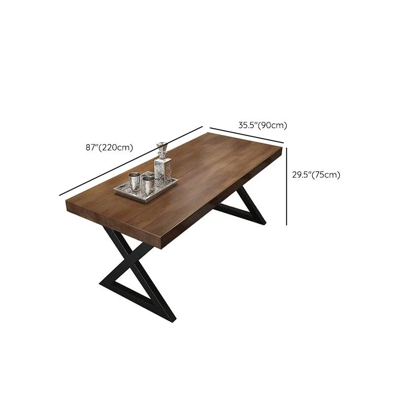 Tavolo da pranzo industriale rettangolare Tavolo da pranzo con piano legno massello di pino con doppio piedistallo Clearhalo