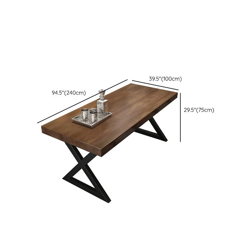 Tavolo da pranzo industriale rettangolare Tavolo da pranzo con piano legno massello di pino con doppio piedistallo Clearhalo