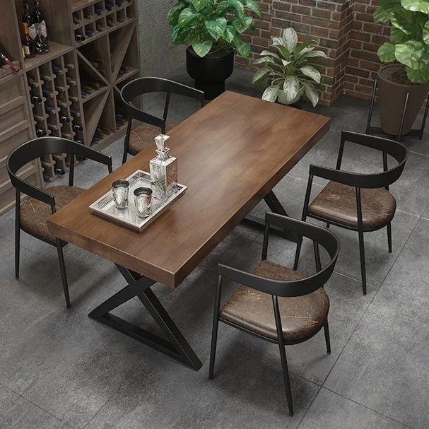Tavolo da pranzo industriale rettangolare Tavolo da pranzo con piano legno massello di pino con doppio piedistallo Clearhalo