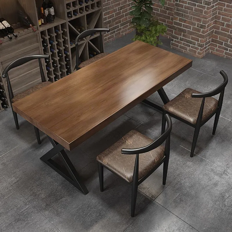 Tavolo da pranzo industriale rettangolare Tavolo da pranzo da pranzo con base slitta metallo nero Clearhalo