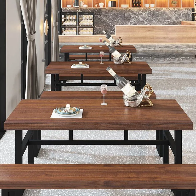 Tavolo da pranzo industriale Tavolo da pranzo rettangolare legno massello marrone Clearhalo