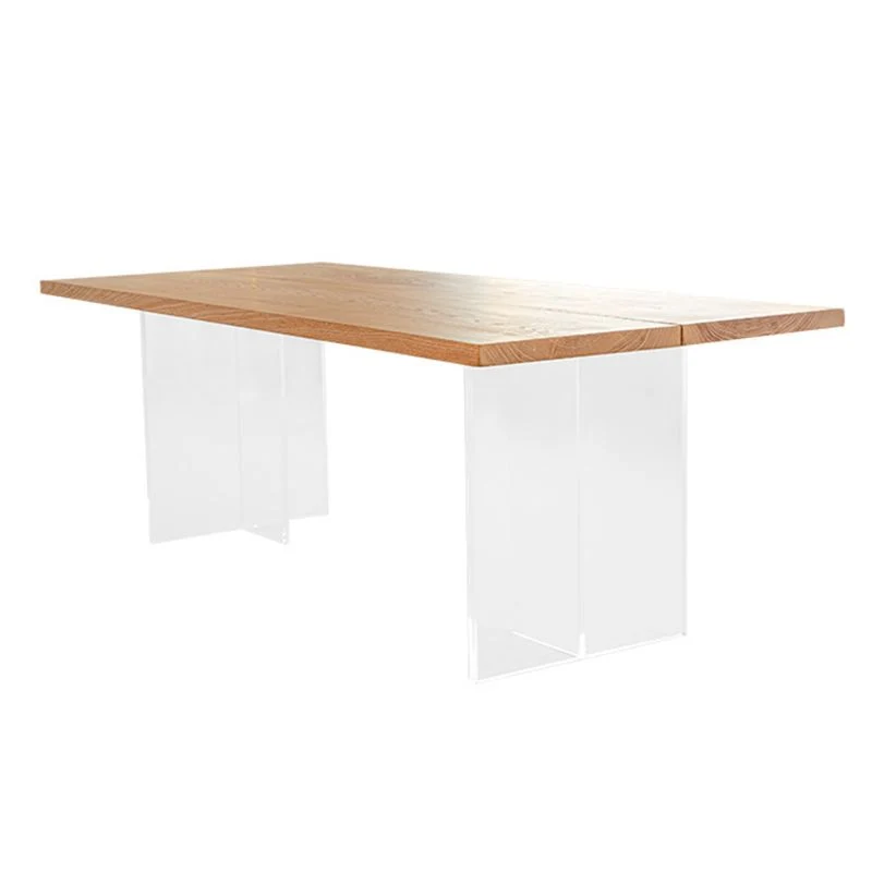 Tavolo da pranzo legno massello naturale Mobili da ristorante moderni con doppio piedistallo acrilico Clearhalo