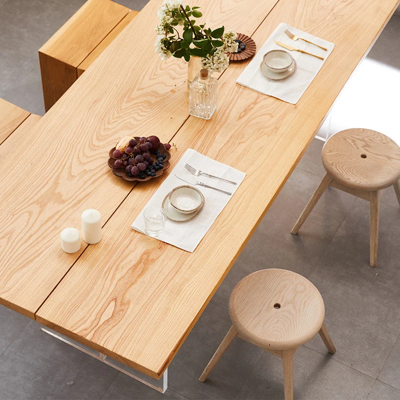 Tavolo da pranzo legno massello naturale Mobili da ristorante moderni con doppio piedistallo acrilico Clearhalo
