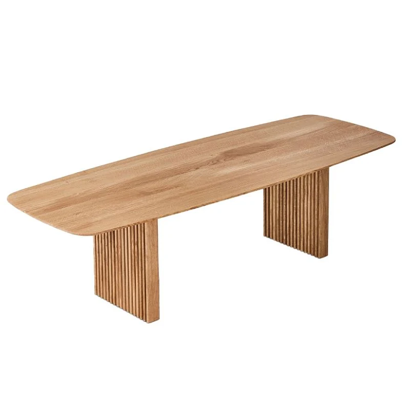 Tavolo da pranzo legno massello naturale Mobili moderni marroni con doppio piedistallo per la casa Clearhalo