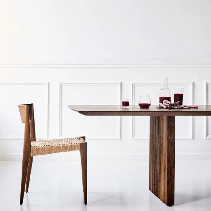 Tavolo da pranzo legno massello naturale Mobili moderni marroni con doppio piedistallo per la casa Clearhalo