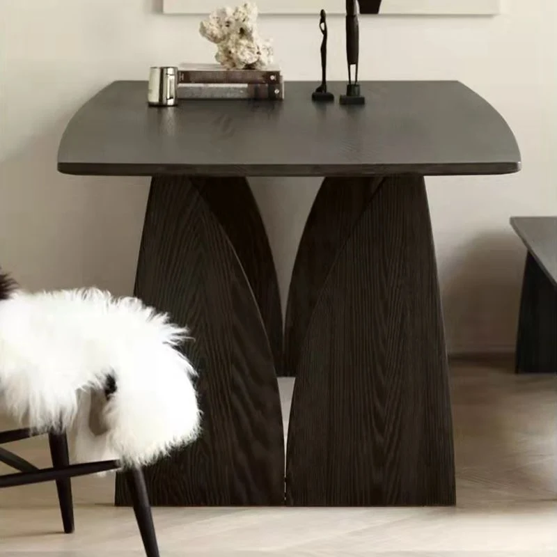 Tavolo da pranzo legno massello di pino Tavolo moderno con doppio piedistallo nero Clearhalo