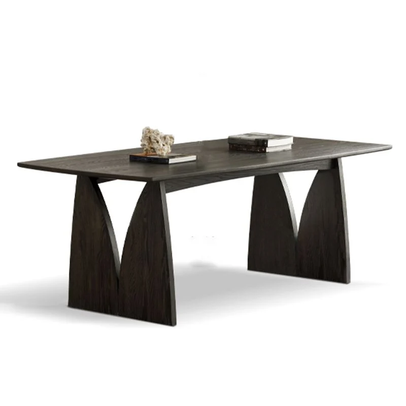 Tavolo da pranzo legno massello di pino Tavolo moderno con doppio piedistallo nero Clearhalo