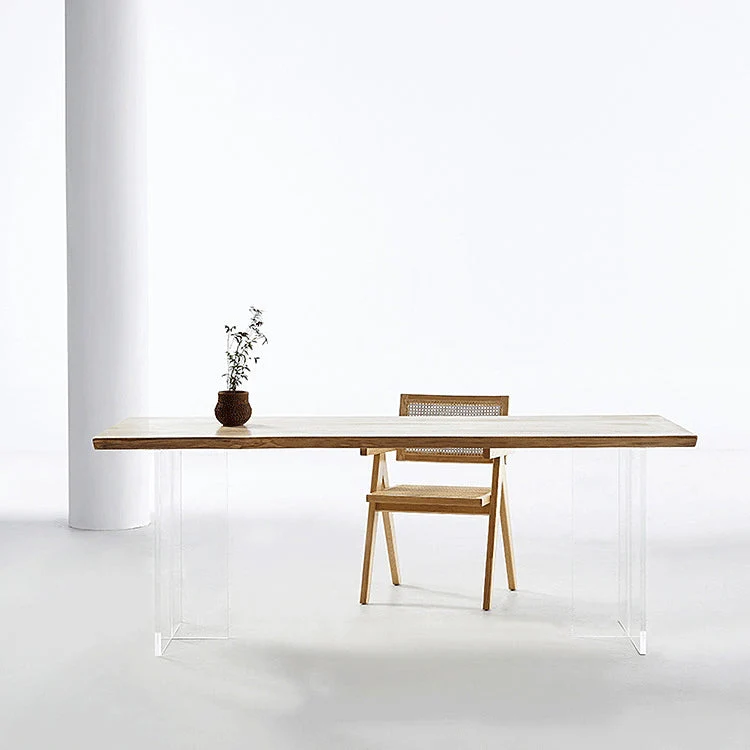 Tavolo da pranzo legno massello Tavolo da pranzo rettangolare moderno con base doppio piedistallo Clearhalo