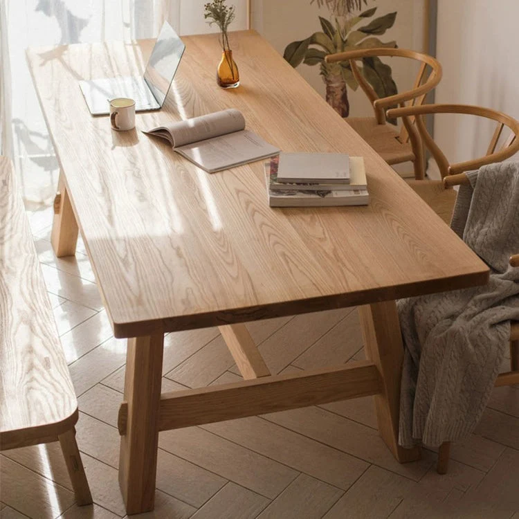 Tavolo da pranzo legno massello Tavolo da pranzo rettangolare con base cavalletto Clearhalo