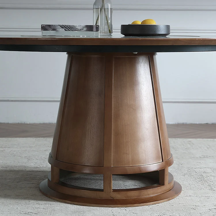 Tavolo da pranzo legno massello Tavolo da pranzo rotondo stile moderno con piattaforma girevole Clearhalo