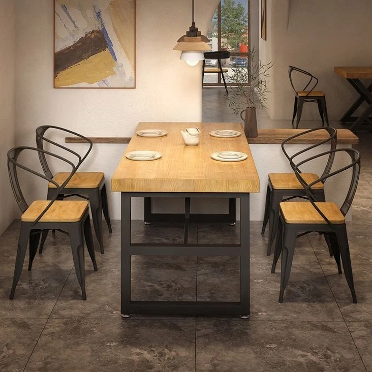 Tavolo da pranzo legno massello Tavolo rettangolare industriale con base metallo Clearhalo