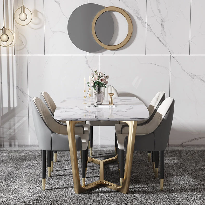 Tavolo da pranzo di lusso con piano marmo Tavolo da interno rettangolare con base cavalletto Clearhalo