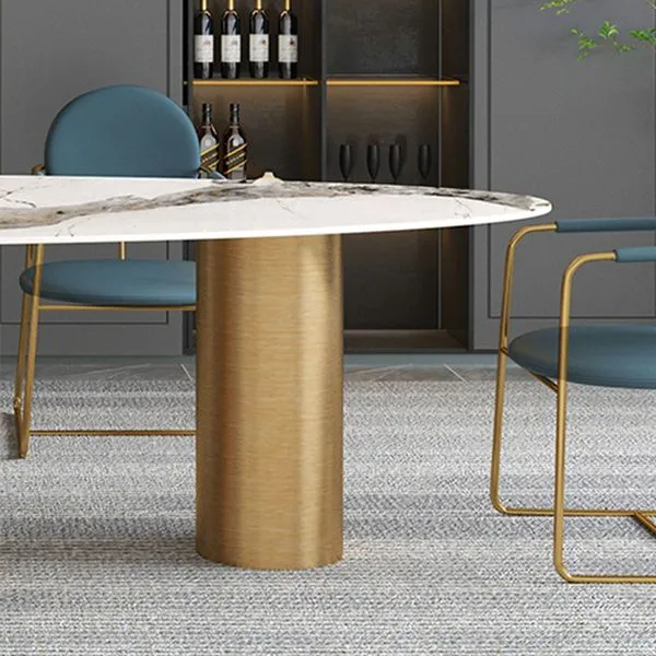 Tavolo da pranzo di lusso con piano pietra sinterizzata Tavolo rettangolare con 3 gambe oro Clearhalo