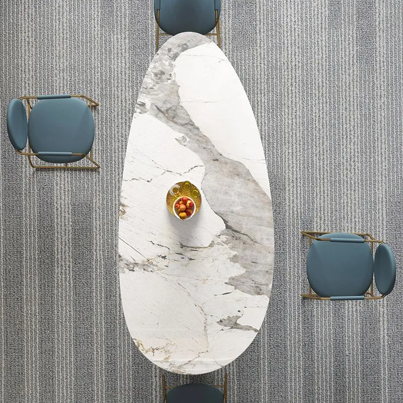 Tavolo da pranzo di lusso con piano pietra sinterizzata Tavolo rettangolare con 3 gambe oro Clearhalo