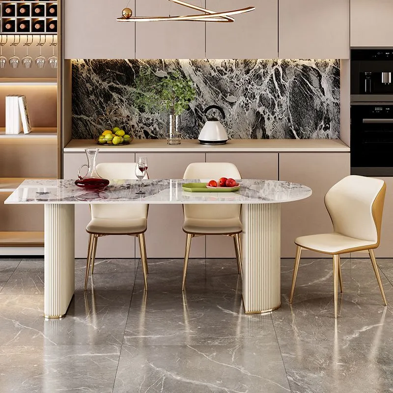 Tavolo da pranzo di lusso forma libera Tavolo fisso doppia base per la casa pietra sinterizzata Clearhalo