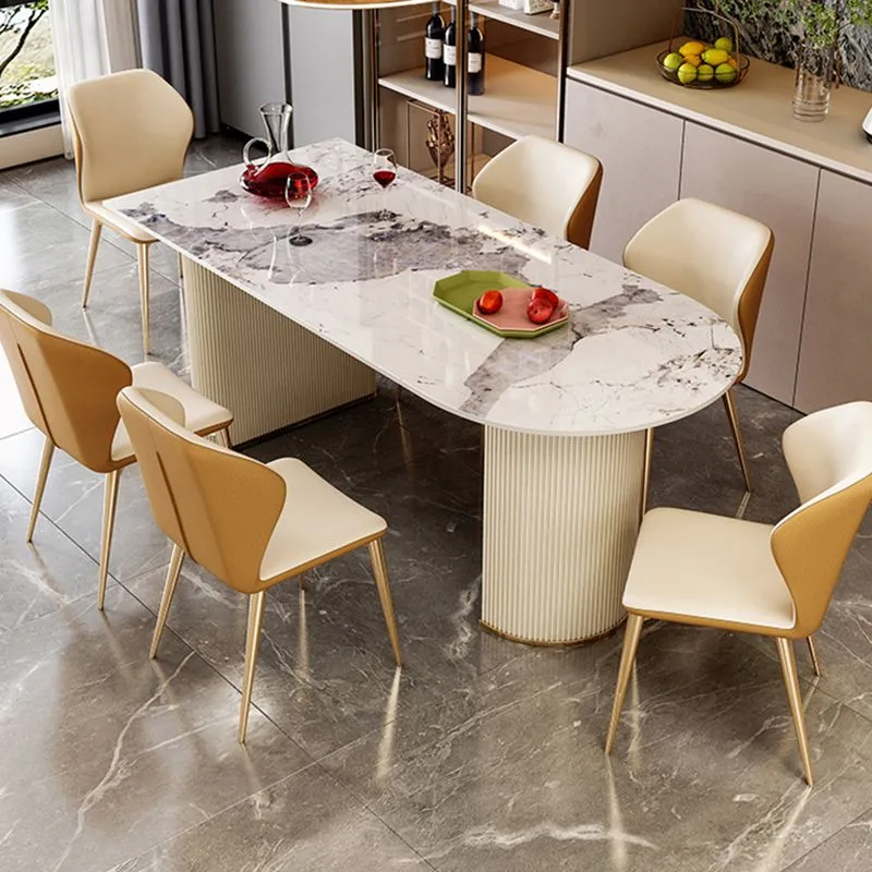 Tavolo da pranzo di lusso forma libera Tavolo fisso doppia base per la casa pietra sinterizzata Clearhalo