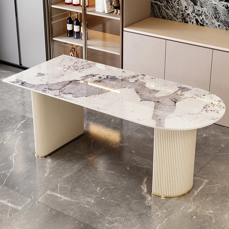 Tavolo da pranzo di lusso forma libera Tavolo fisso doppia base per la casa pietra sinterizzata Clearhalo