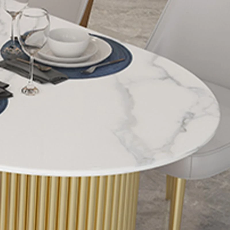 Tavolo da pranzo di lusso ovale con doppio piedistallo Tavolo fisso bianco pietra sinterizzata Clearhalo