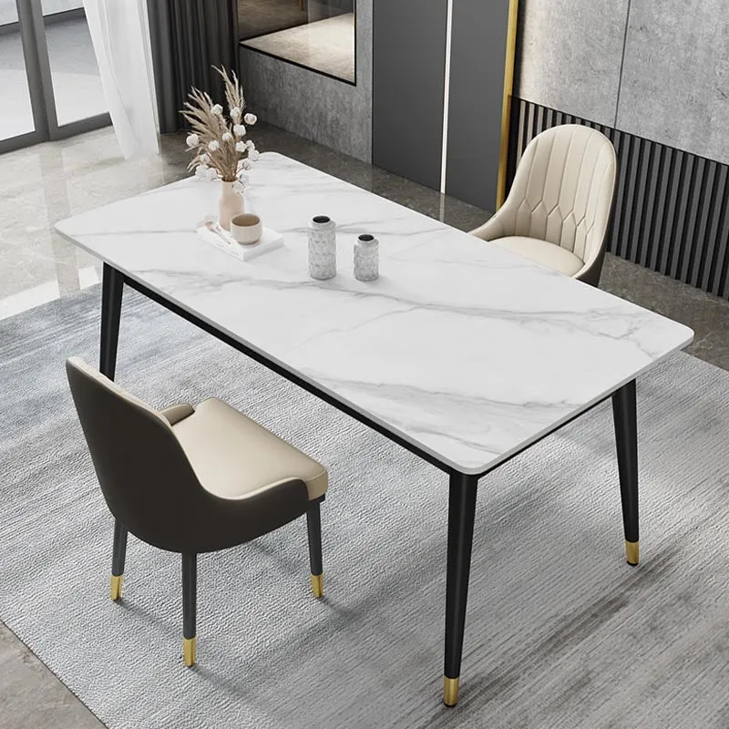 Tavolo da pranzo di lusso tradizionale da tavolo rettangolare metallo da 4 piedi con piano pietra Clearhalo