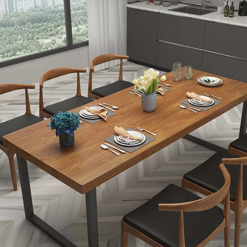 Tavolo da pranzo marrone con tavolo da pranzo industriale con piano legno massello e struttura metallo Clearhalo