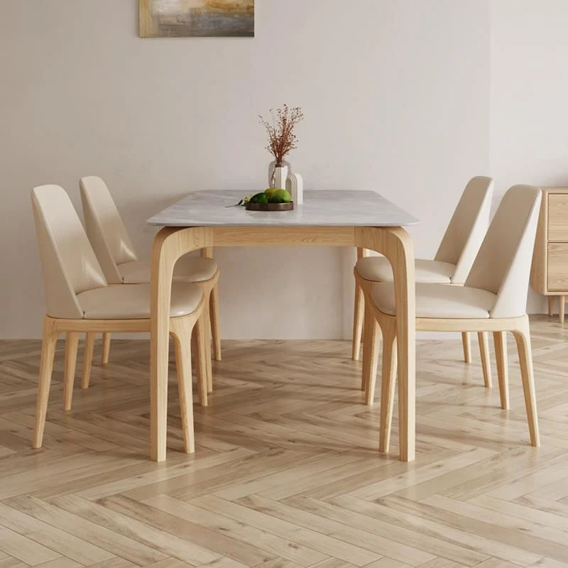 Tavolo da pranzo Mid-Century con struttura legno di frassino e piano pietra bianca per la casa Clearhalo