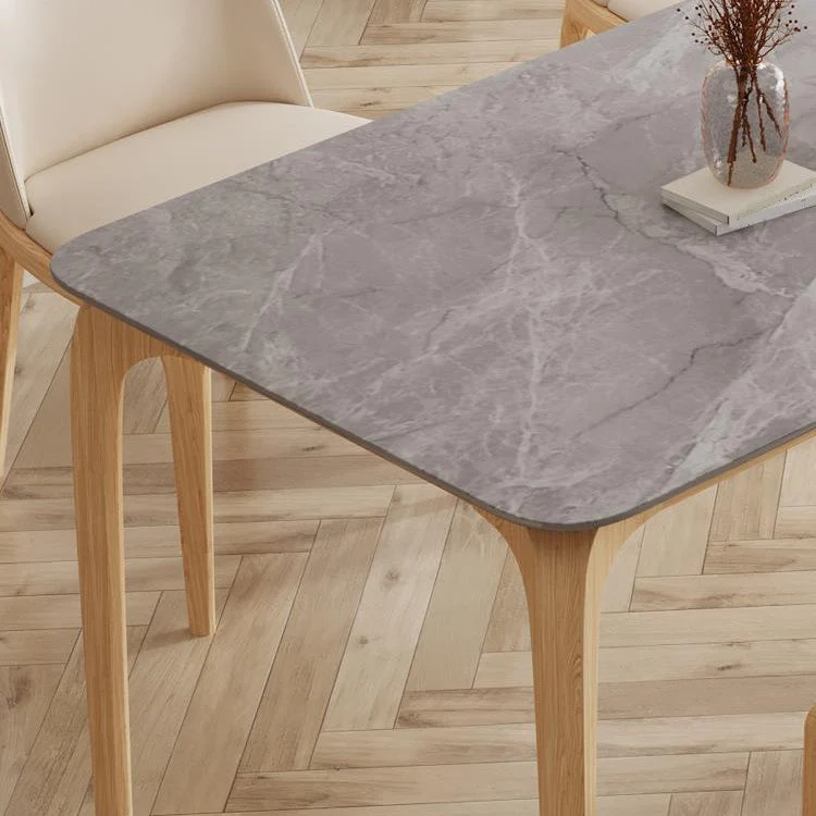 Tavolo da pranzo Mid-Century con struttura legno di frassino e piano pietra bianca per la casa Clearhalo