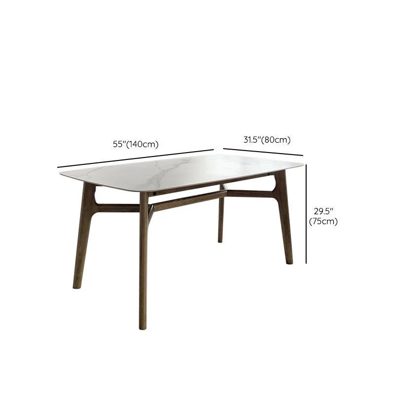 Tavolo da pranzo Mid-Century con tavolo da dinette con piano pietra e struttura legno marrone Clearhalo