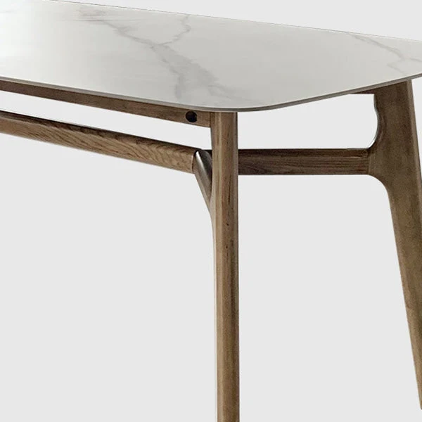 Tavolo da pranzo Mid-Century con tavolo da dinette con piano pietra e struttura legno marrone Clearhalo