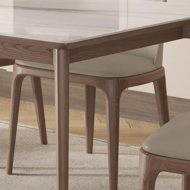 Tavolo da pranzo Mid-Century per la casa Tavolo pietra bianca con gambe legno Clearhalo