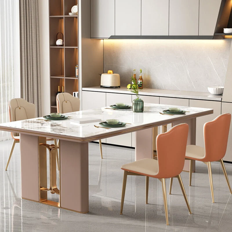 Tavolo da pranzo moderno da 1/4/5/6/7 pezzi, rettangolare, pietra, colore bianco Clearhalo