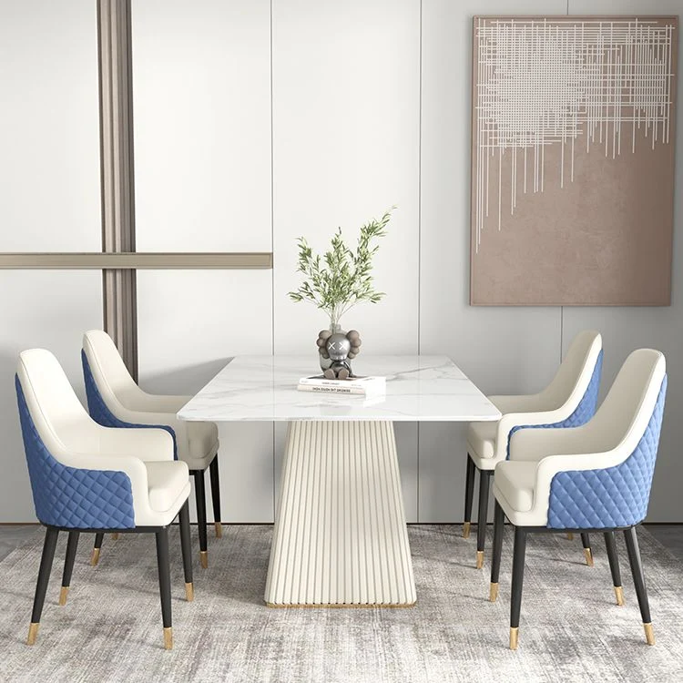 Tavolo da pranzo moderno da 1/4/5/6/7 pezzi, rettangolare, pietra, colore bianco Clearhalo