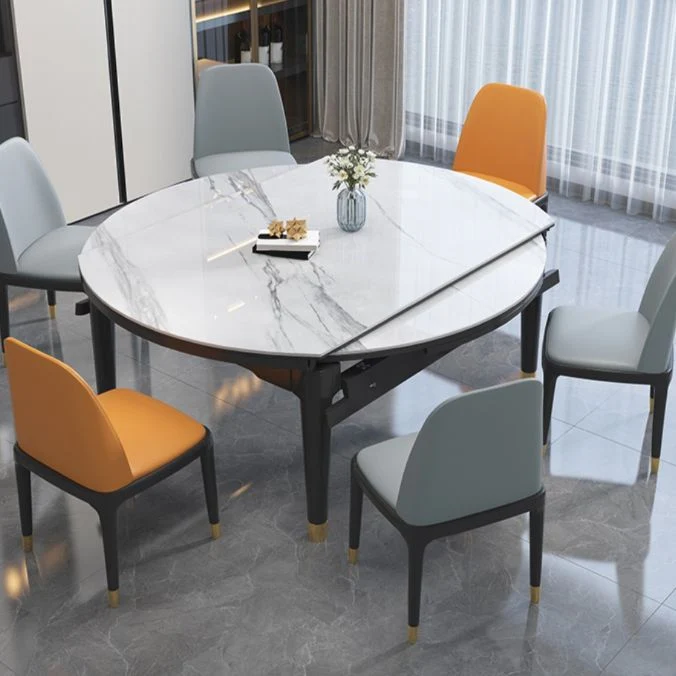 Tavolo da pranzo moderno allungabile con piano pietra rotondo bianco per sala da pranzo Clearhalo
