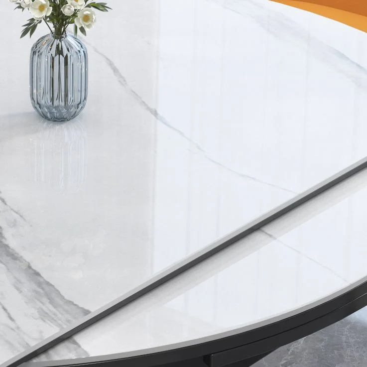 Tavolo da pranzo moderno allungabile con piano pietra rotondo bianco per sala da pranzo Clearhalo