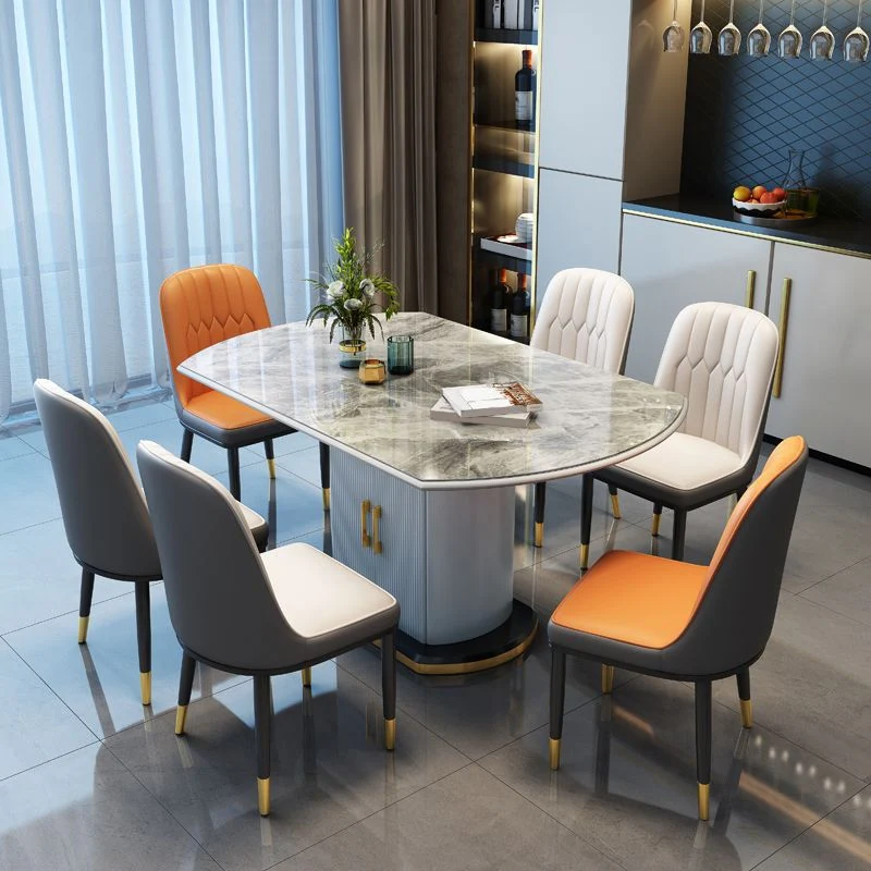 Tavolo da pranzo moderno allungabile Piano rotondo pietra grigia con contenitore Clearhalo