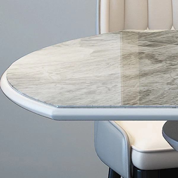 Tavolo da pranzo moderno allungabile Piano rotondo pietra grigia con contenitore Clearhalo