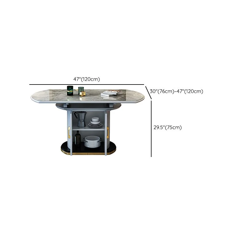 Tavolo da pranzo moderno allungabile Piano rotondo pietra grigia con contenitore Clearhalo