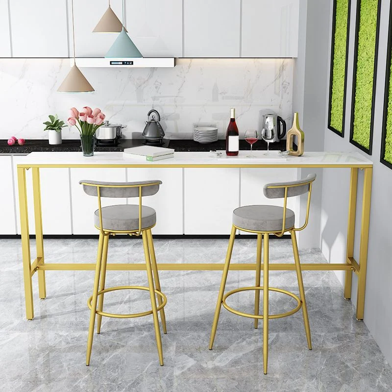 Tavolo da pranzo moderno da bar con cavalletto superiore bianco rettangolare marmo finto per cucina Clearhalo