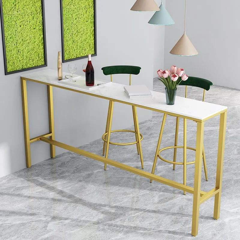 Tavolo da pranzo moderno da bar con cavalletto superiore bianco rettangolare marmo finto per cucina Clearhalo