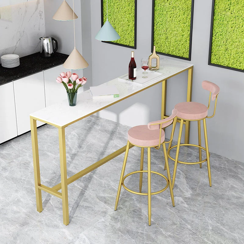 Tavolo da pranzo moderno da bar con cavalletto superiore bianco rettangolare marmo finto per cucina Clearhalo