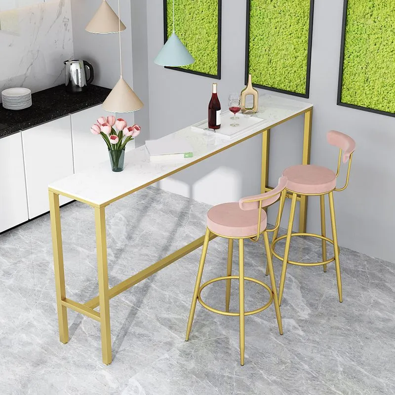 Tavolo da pranzo moderno da bar con cavalletto superiore bianco rettangolare marmo finto per cucina Clearhalo
