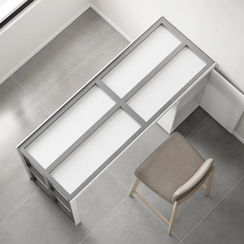 Tavolo da pranzo moderno da bar rettangolare bianco con piano pietra sinterizzata con contenitore Clearhalo