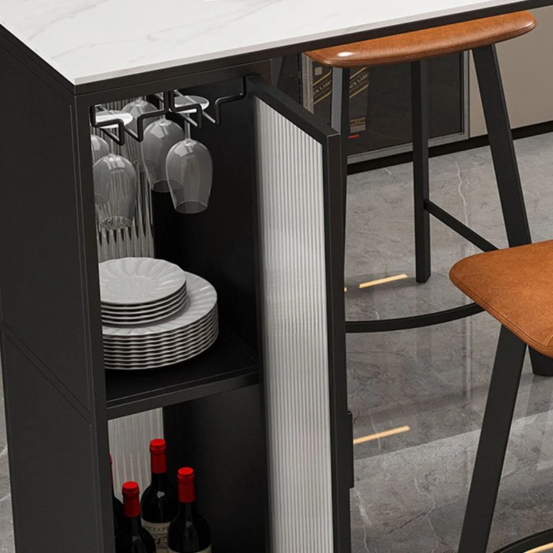 Tavolo da pranzo moderno da bar rettangolare con piano pietra sinterizzata con contenitore Clearhalo
