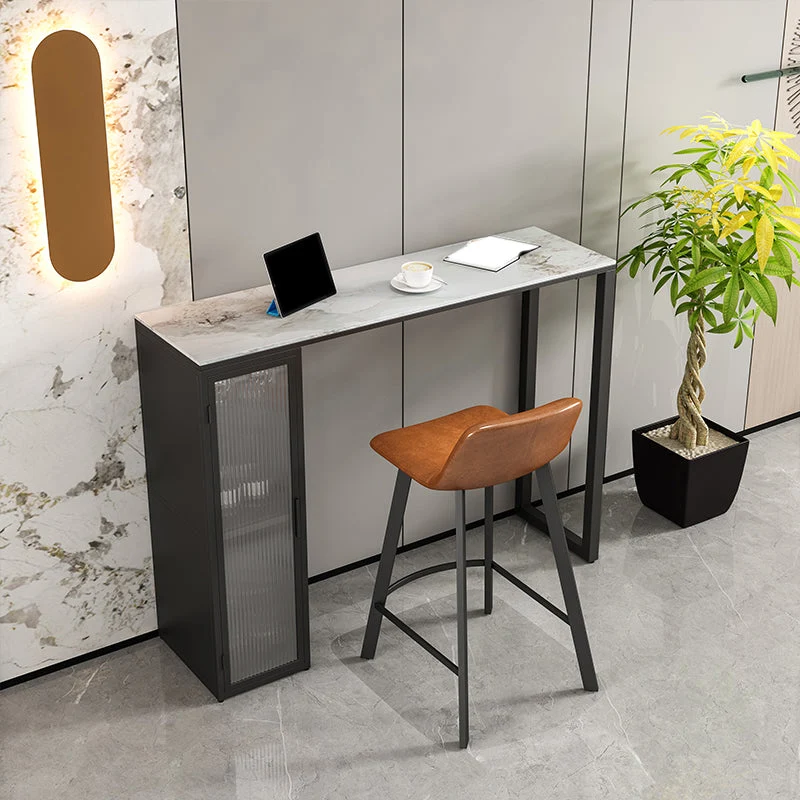Tavolo da pranzo moderno da bar rettangolare con piano pietra sinterizzata con contenitore Clearhalo