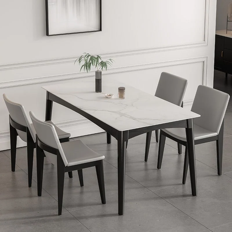 Tavolo da pranzo moderno bianco con tavolo da pranzo rettangolare ardesia 4 gambe Clearhalo
