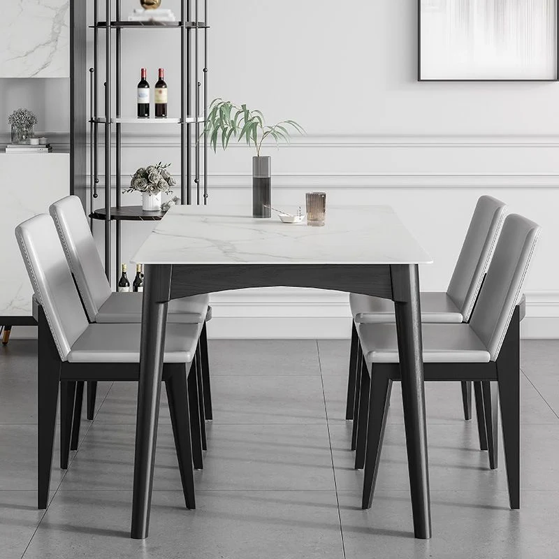 Tavolo da pranzo moderno bianco con tavolo da pranzo rettangolare ardesia 4 gambe Clearhalo